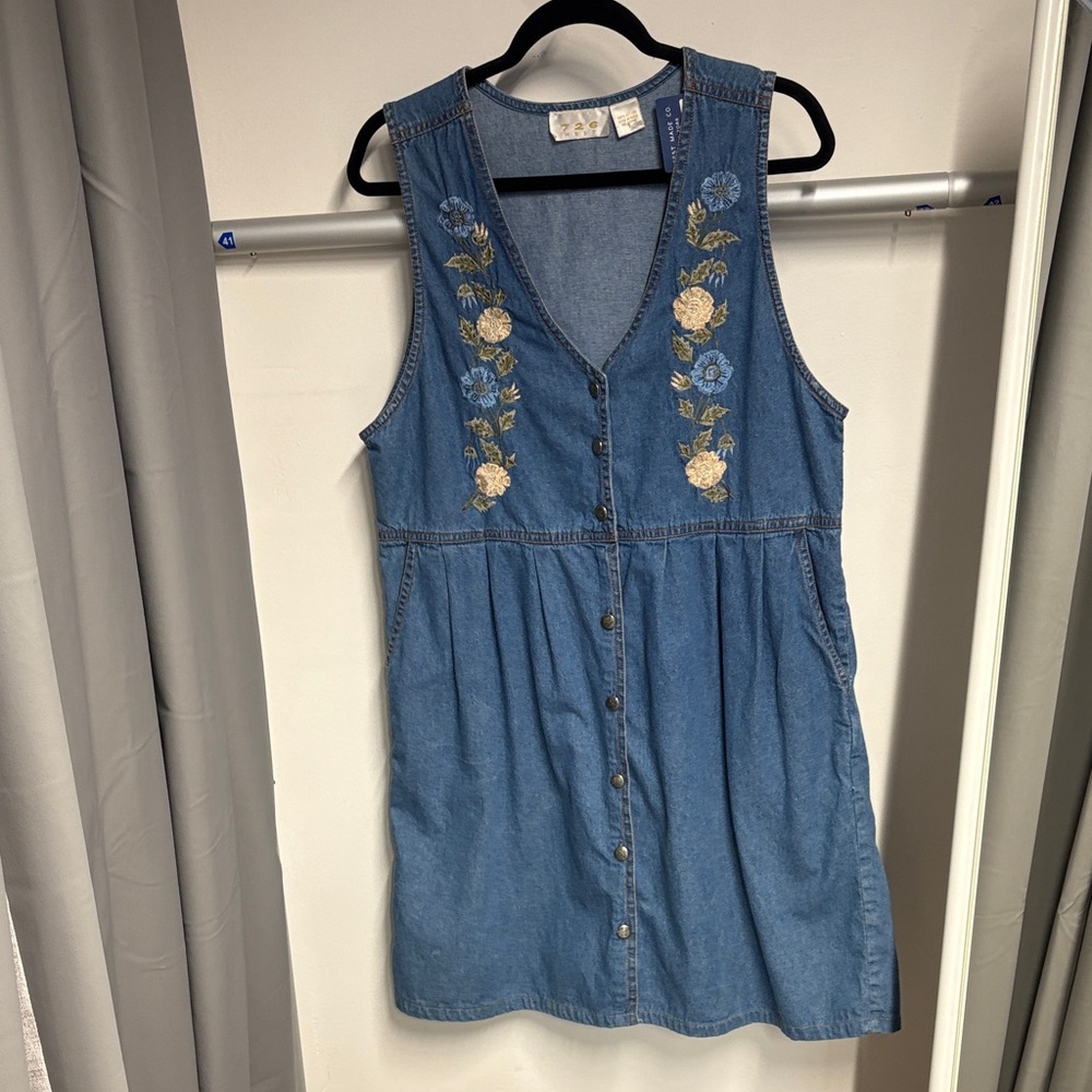 Denim Floral Embroidered Maxi Dress